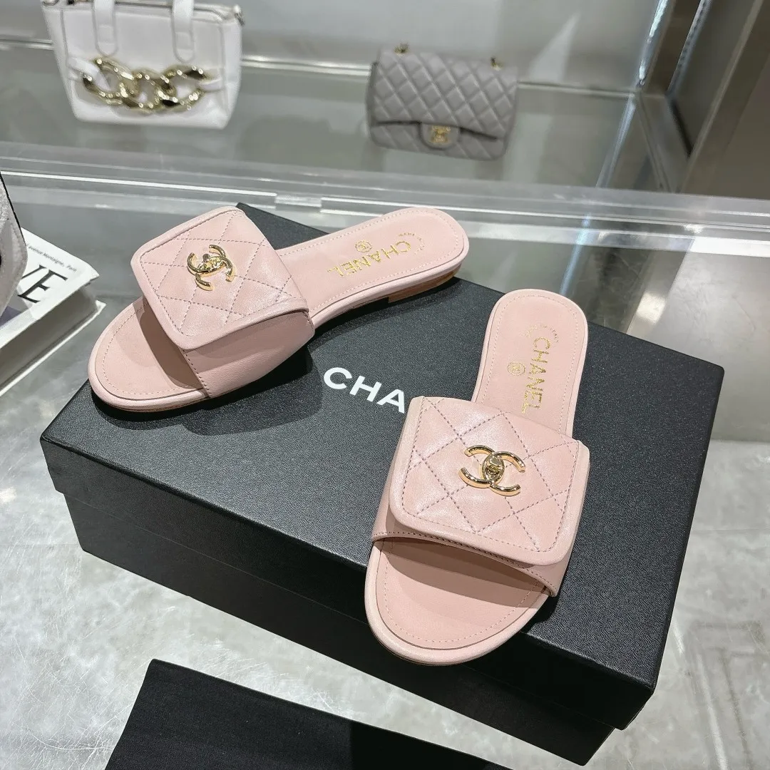👟👟Ex-factory price 360👟👟 Genuine leather sole +40 Chanel Chanel 25C new women's double C schoolbag buckle flat sandals, fabric sheepskin, color: black: white: pink: apricot, code number: 5-40 (customized 41 42 43 customized non-returnable): rubber sole leather sole +40
